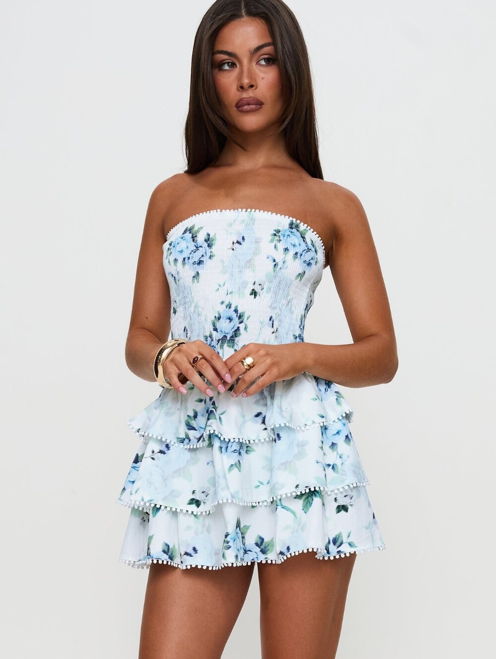 Princess Polly Sunkiss Frill Mini Dress White / Blue